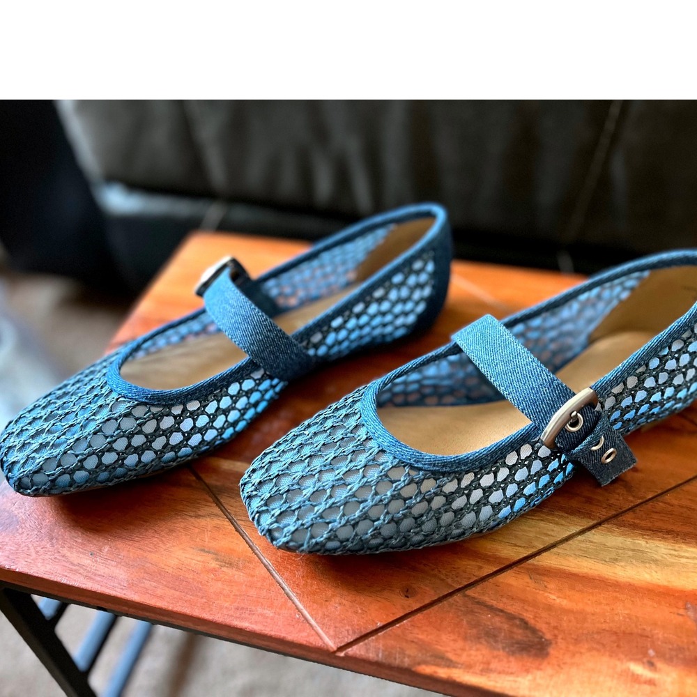 Crown Vintage Blue denim Mesh Mary Jane Flats